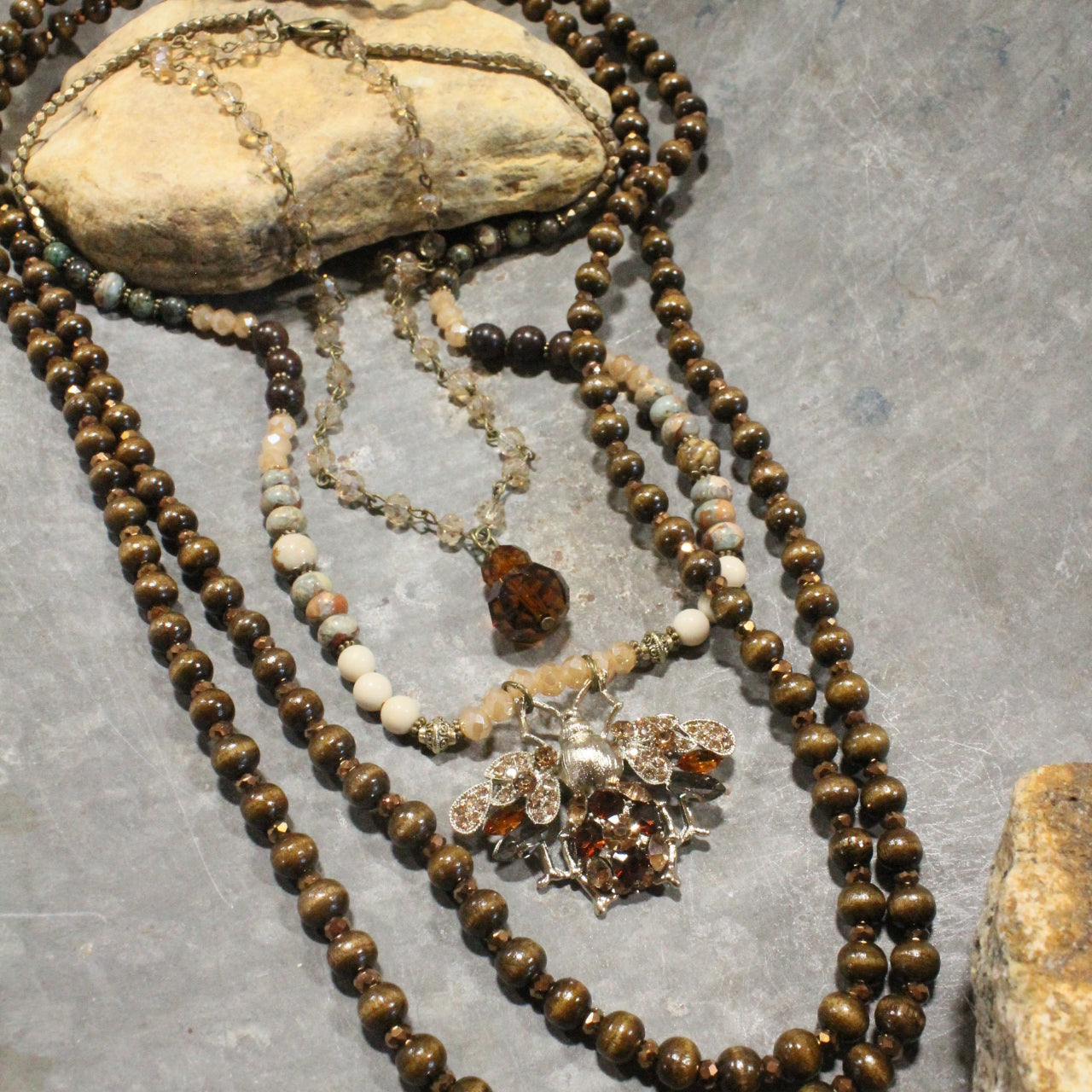 Buzzing Along Earth Tones Layered Necklace