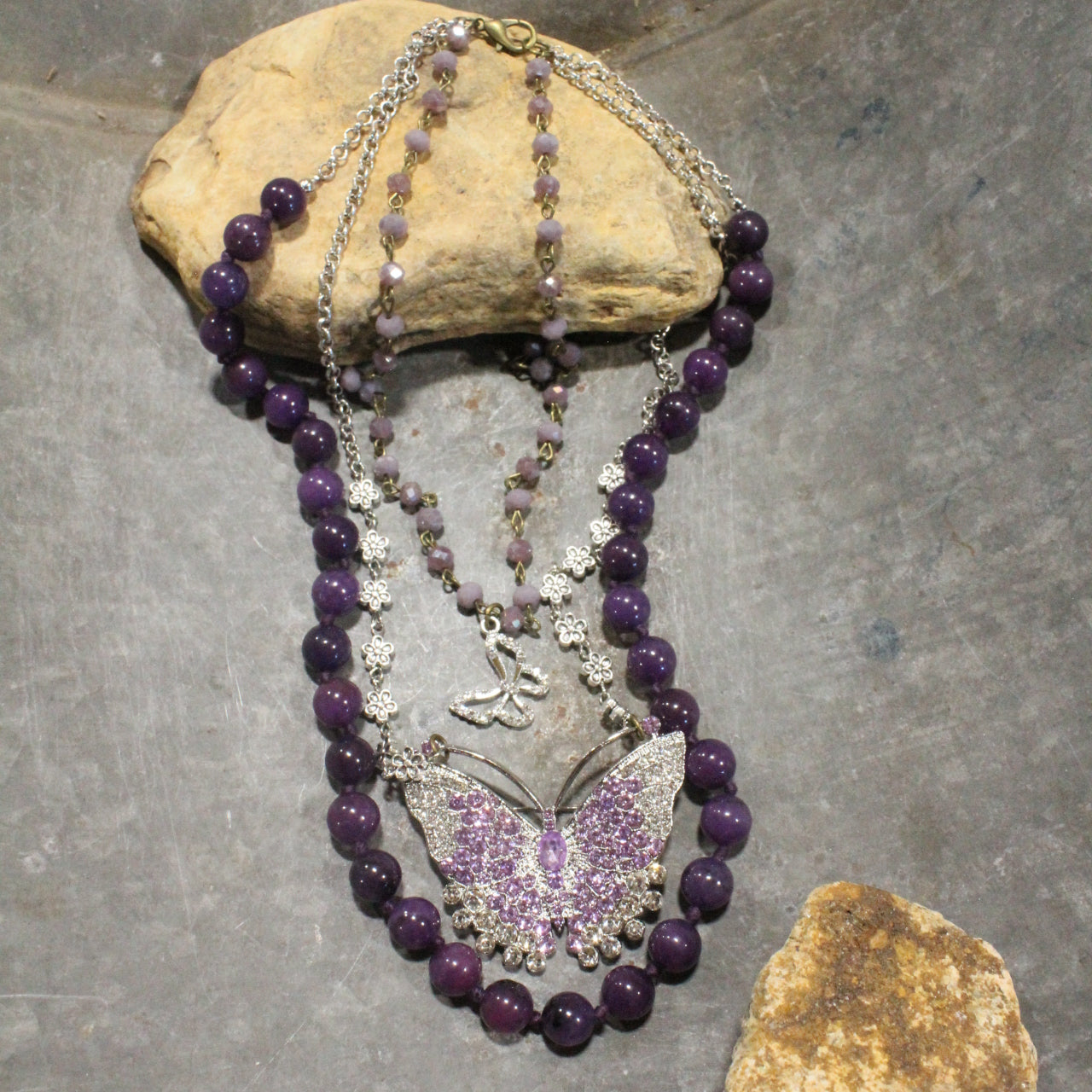 I Can Fly Purple Butterfly Layered Necklace
