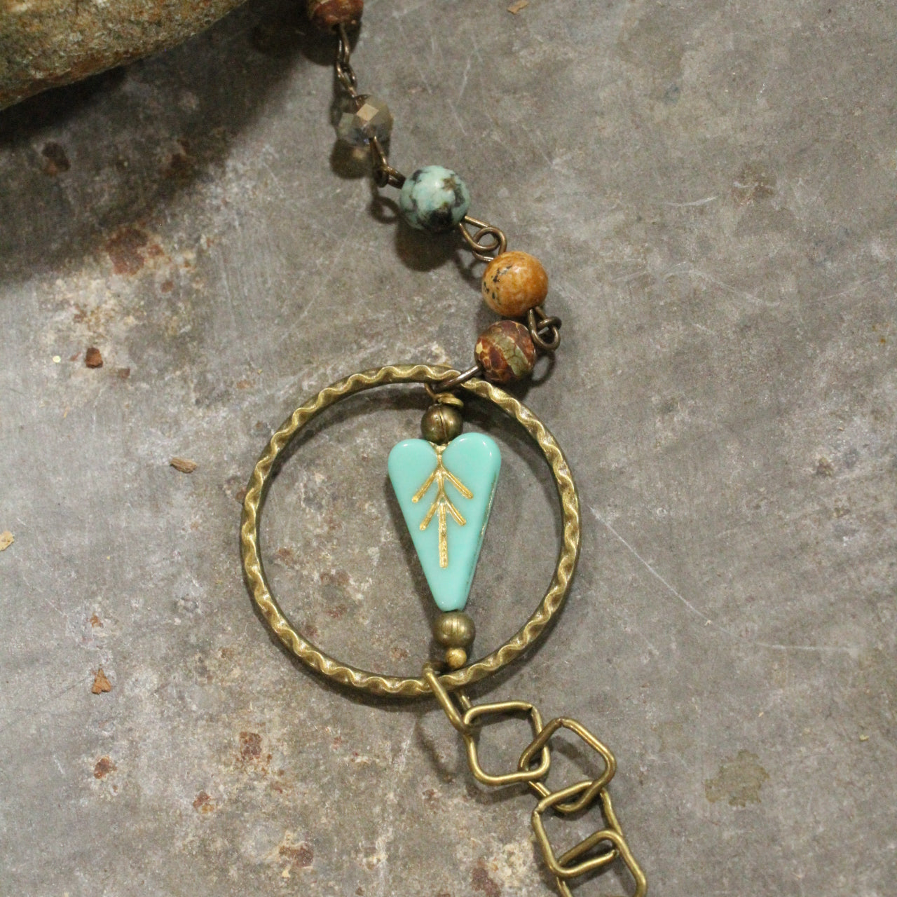 Bronze & Czech Turquoise Heart Necklace