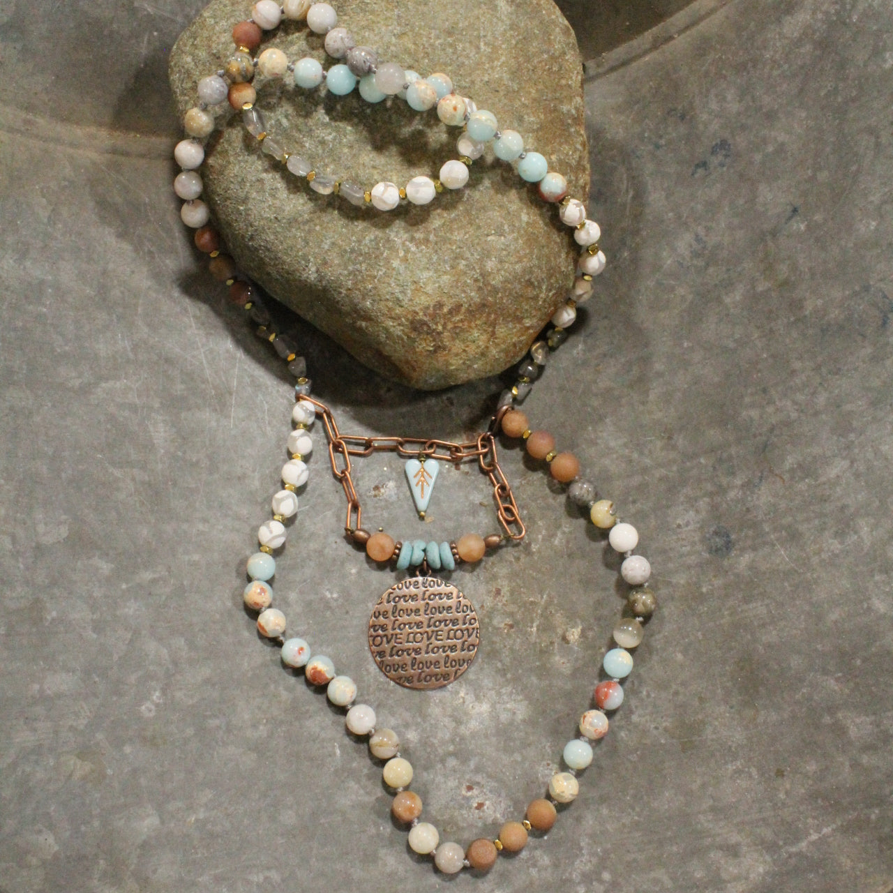 Copper & Beaded Chain Love Necklace