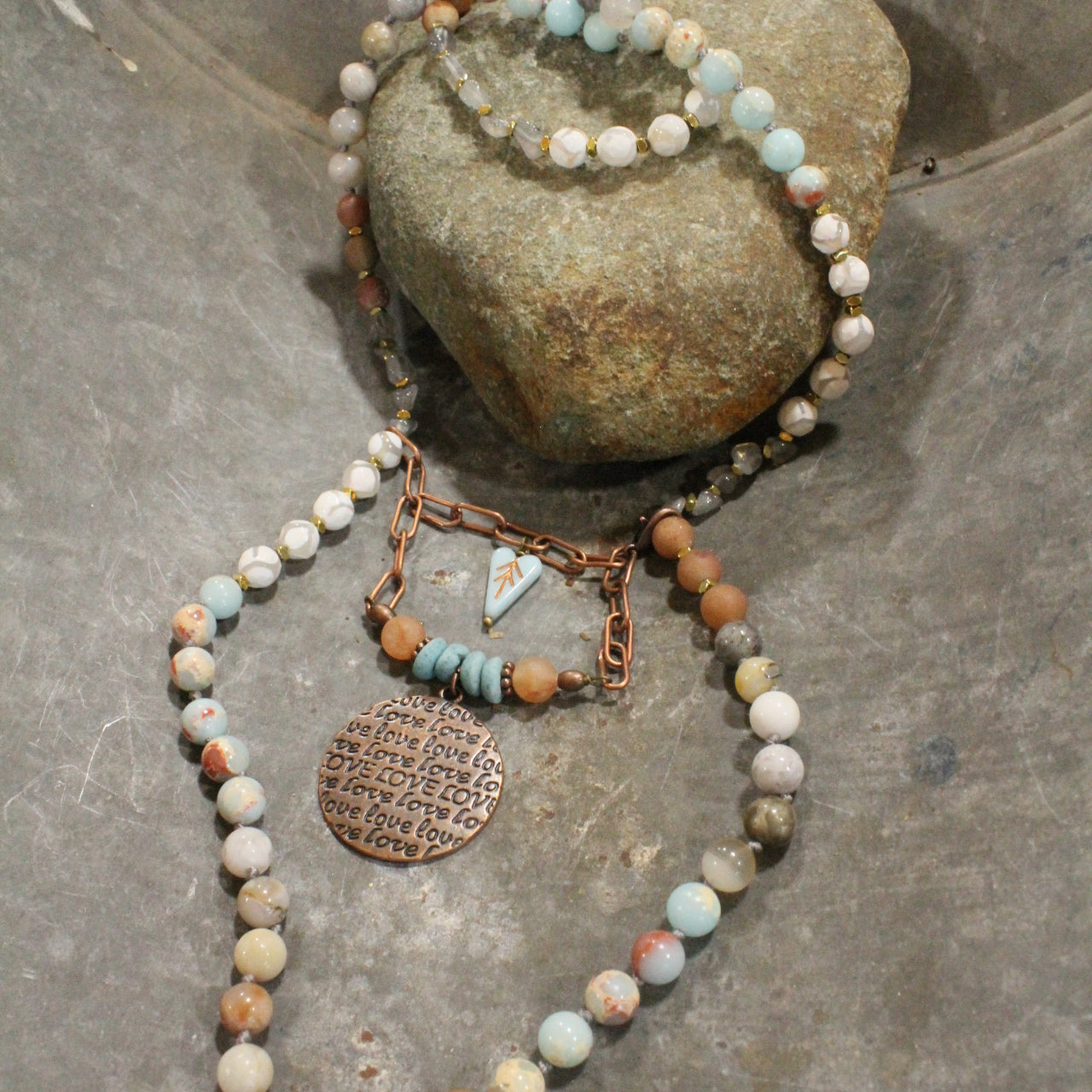 Copper & Beaded Chain Love Necklace