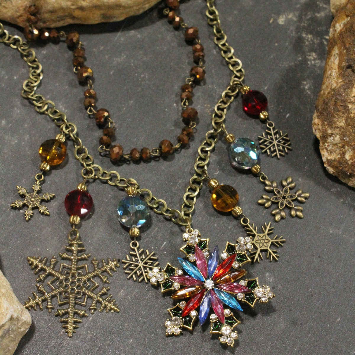 Diamonds Amongst The Snowflakes Charm'd Necklace