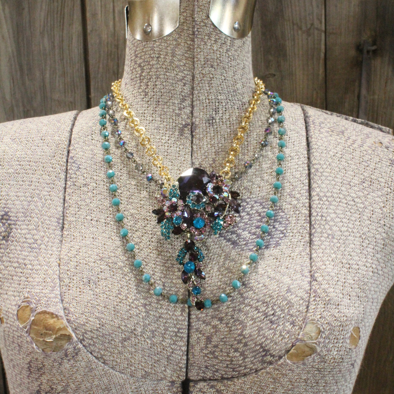 Bouquet Of Flowers Layered Purple Necklace