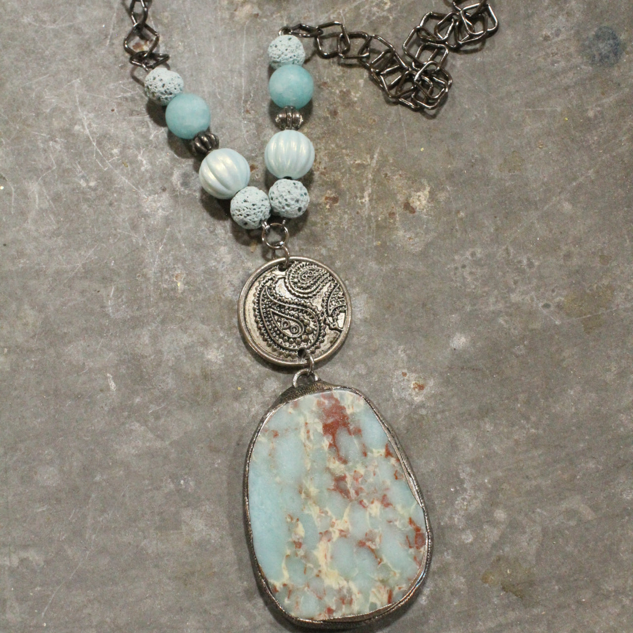 Vintage Bohemian Stone Drop Baby Blue Pendant Necklace