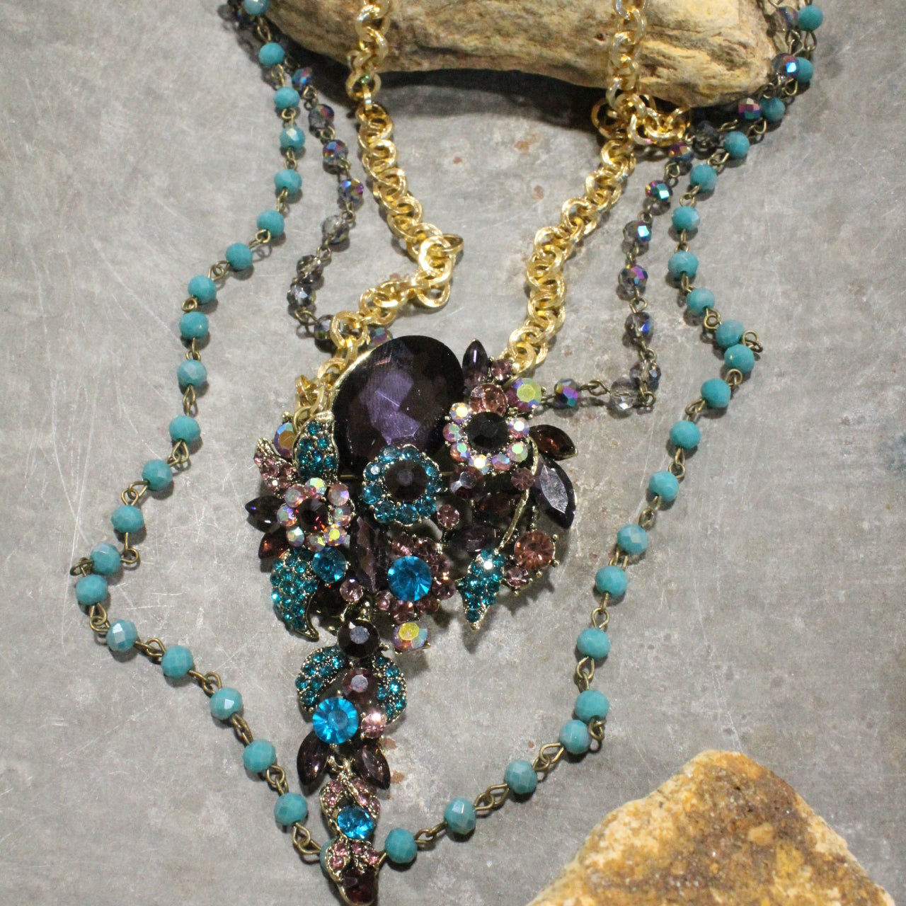 Bouquet Of Flowers Layered Purple Necklace