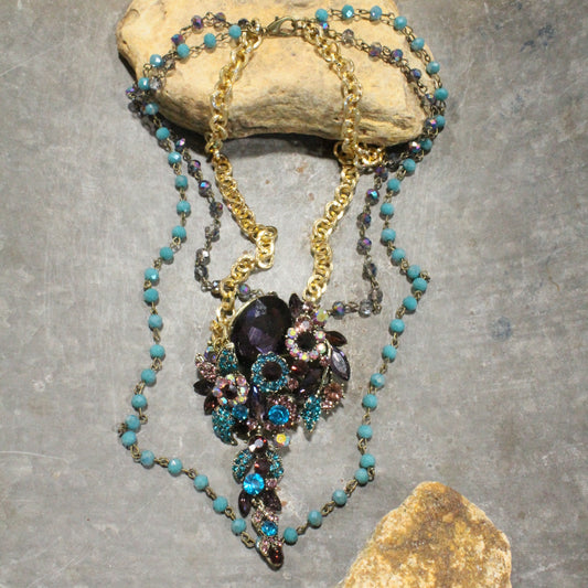 Bouquet Of Flowers Layered Purple Necklace