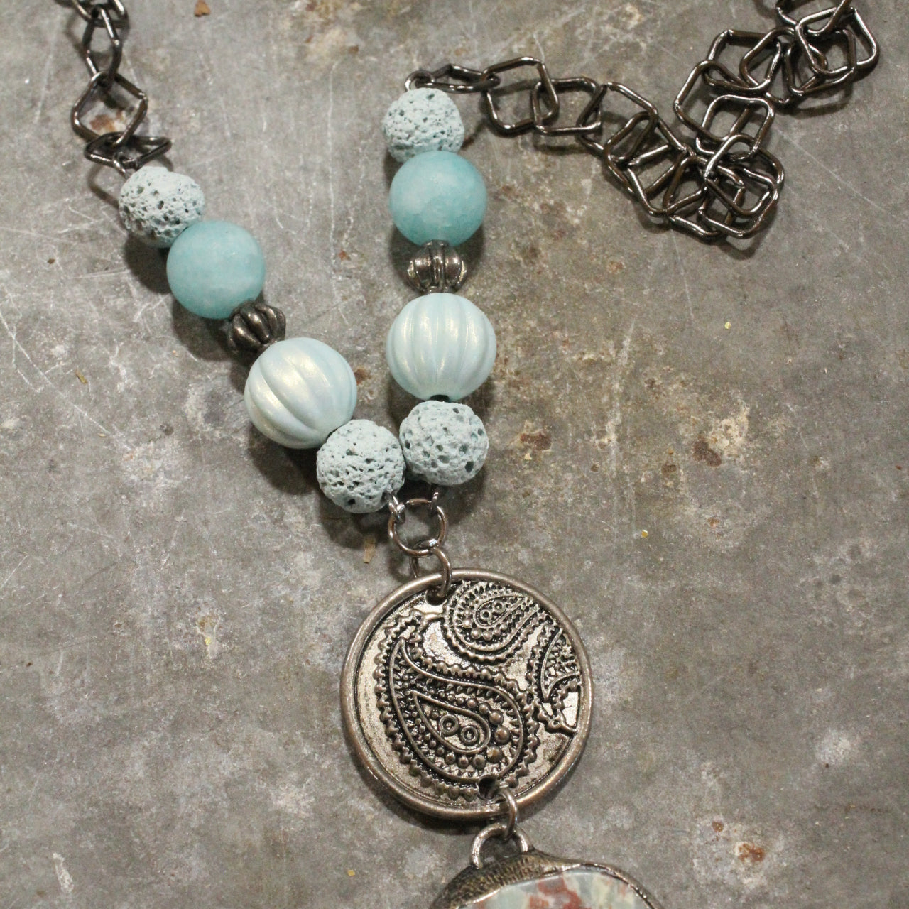 Vintage Bohemian Stone Drop Baby Blue Pendant Necklace