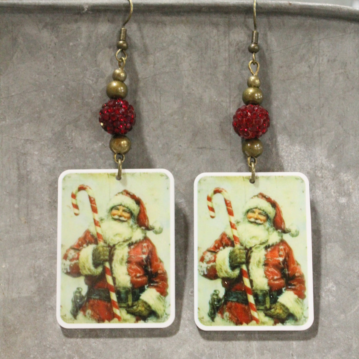 Candy Cane Santa Dangle Earrings