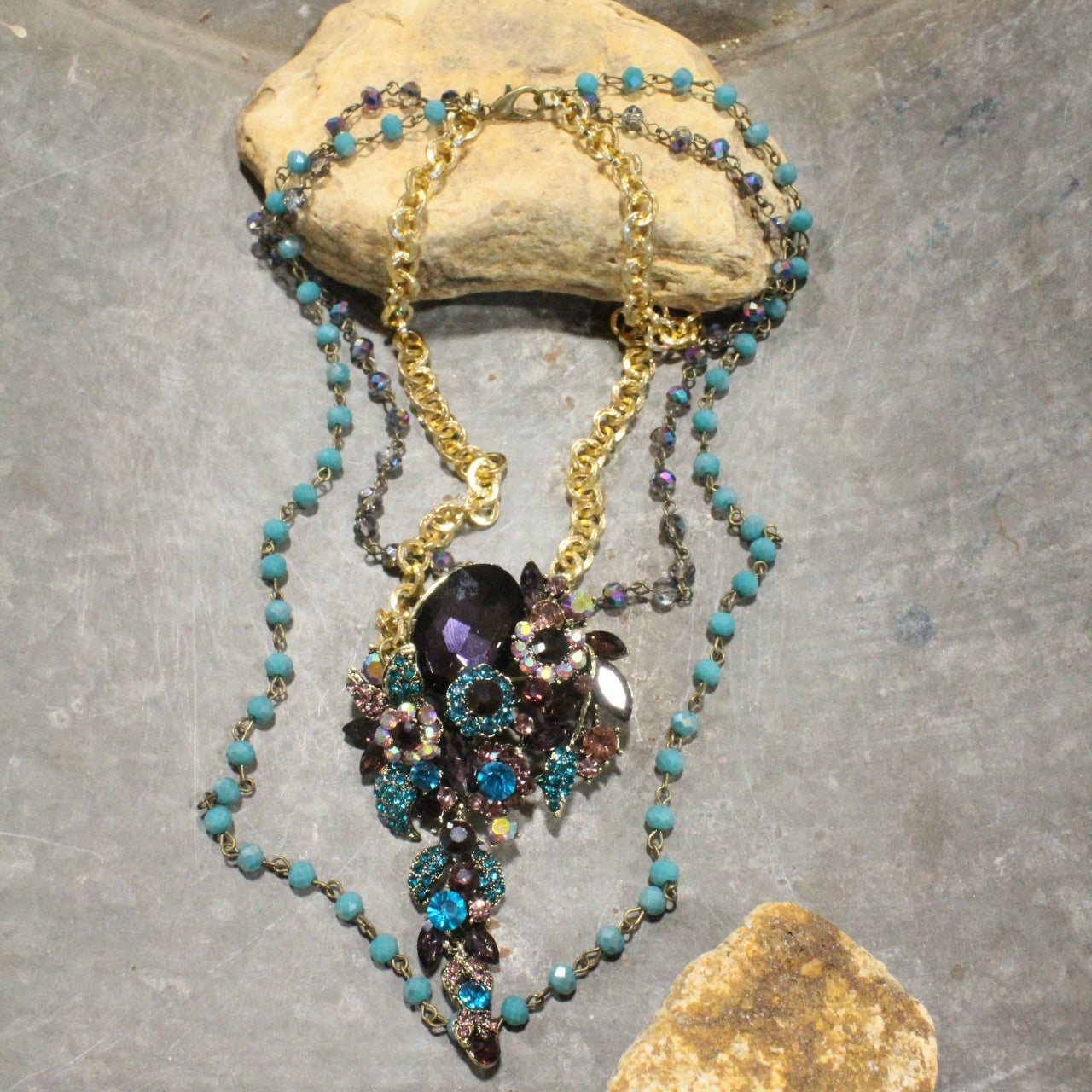 Bouquet Of Flowers Layered Purple Necklace