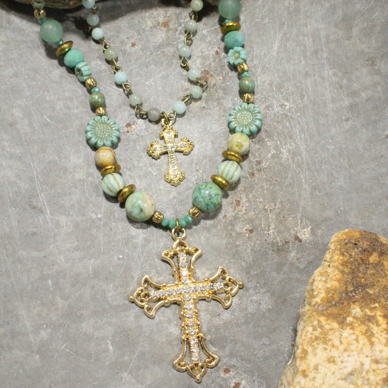 He Lives Cross Layered Necklace