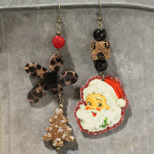 Sassy Leopard Santa Dangle Earrings
