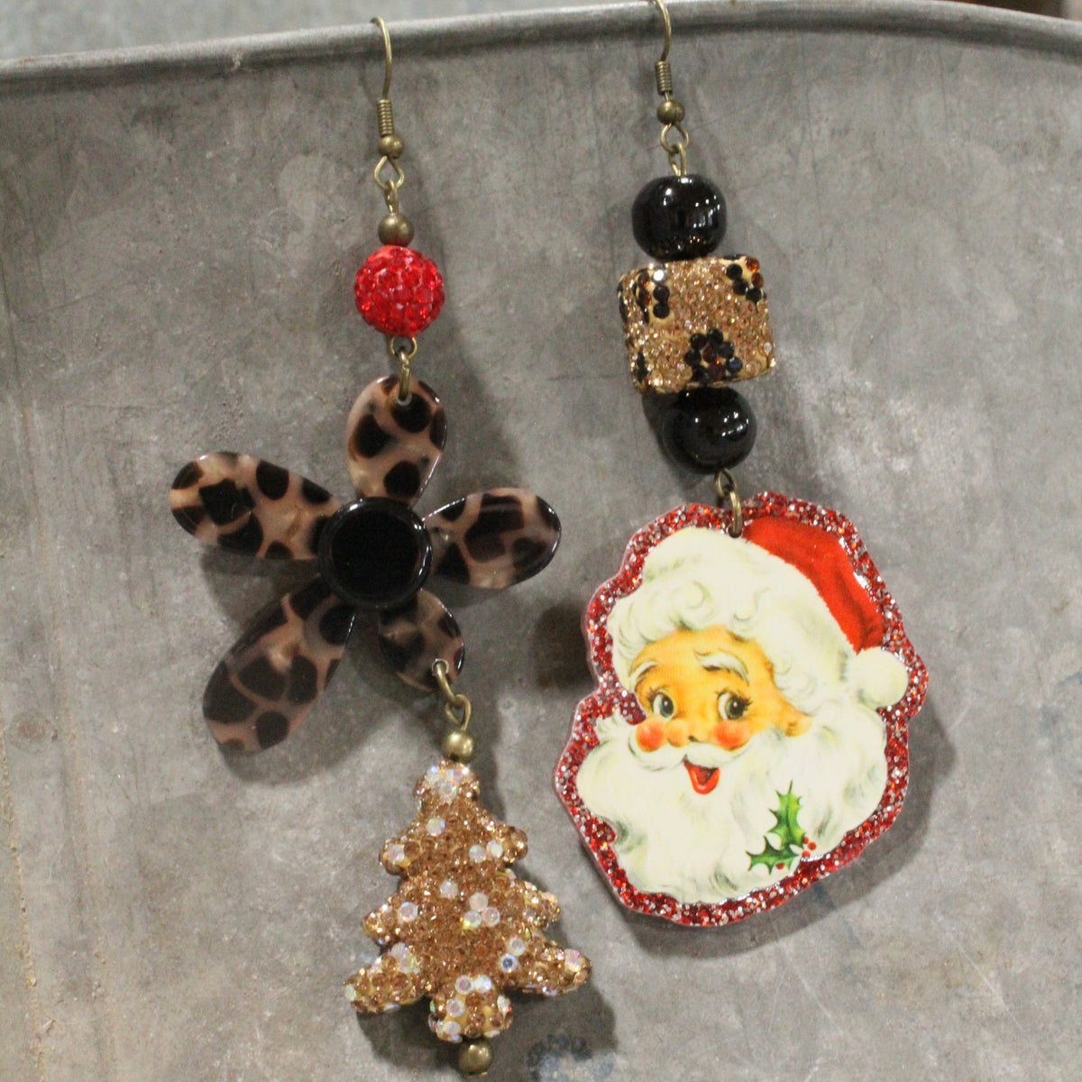 Sassy Leopard Santa Dangle Earrings