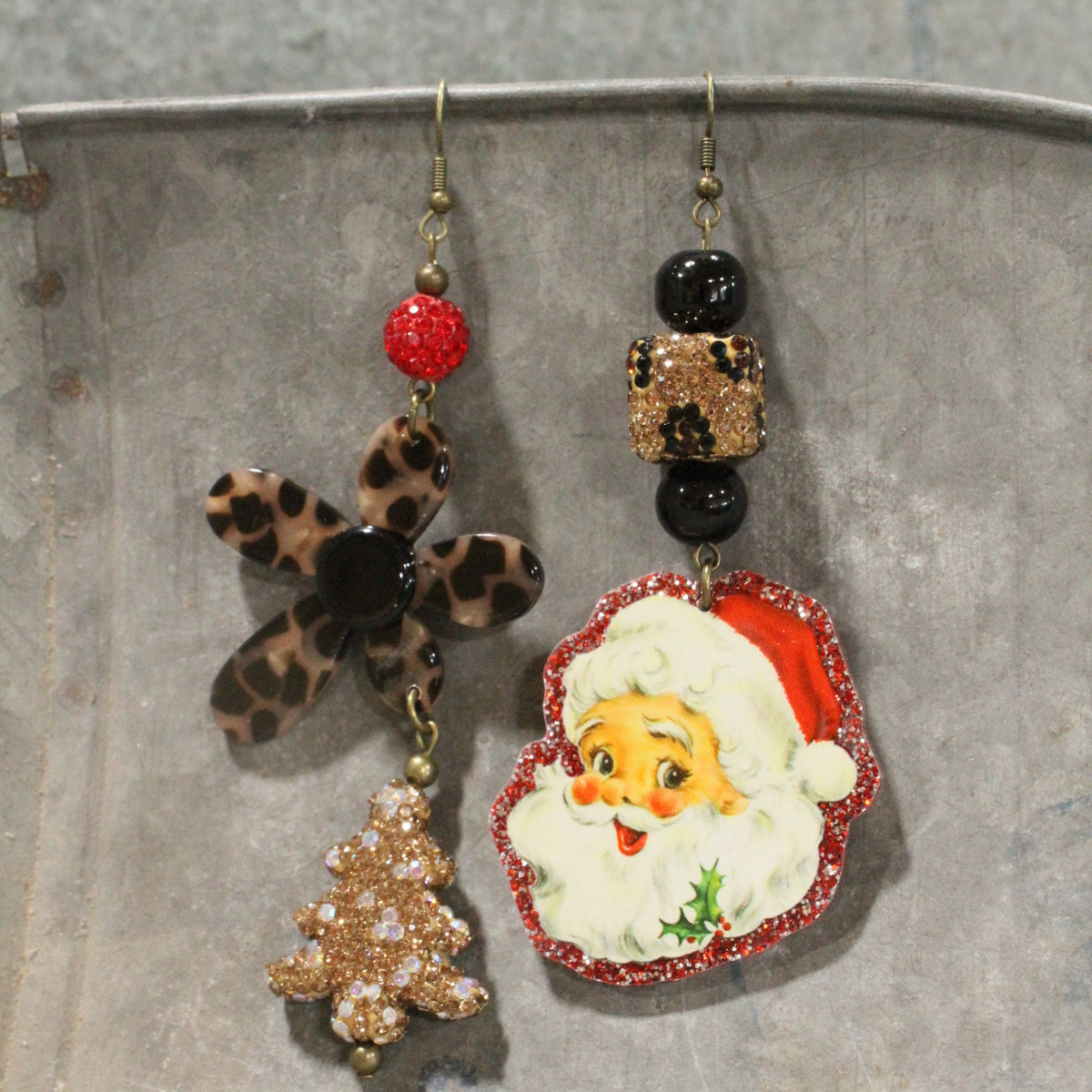 Sassy Leopard Santa Dangle Earrings