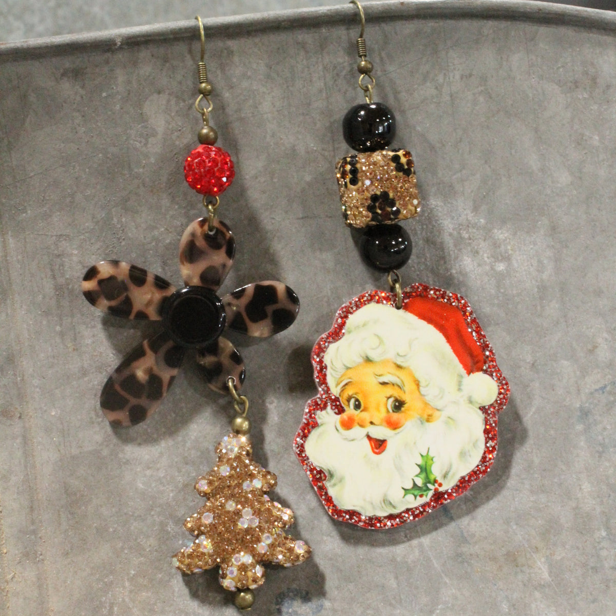 Sassy Leopard Santa Dangle Earrings