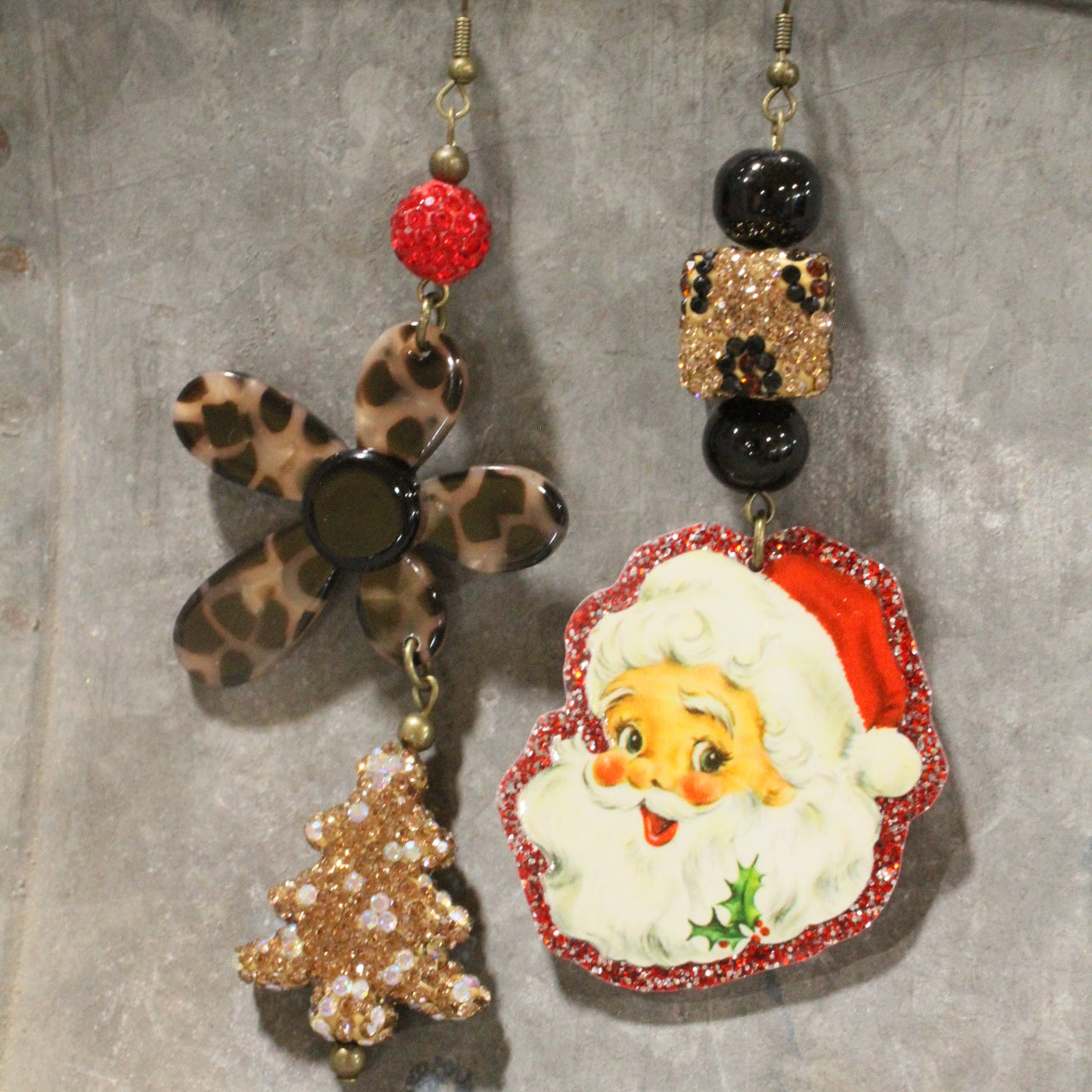 Sassy Leopard Santa Dangle Earrings