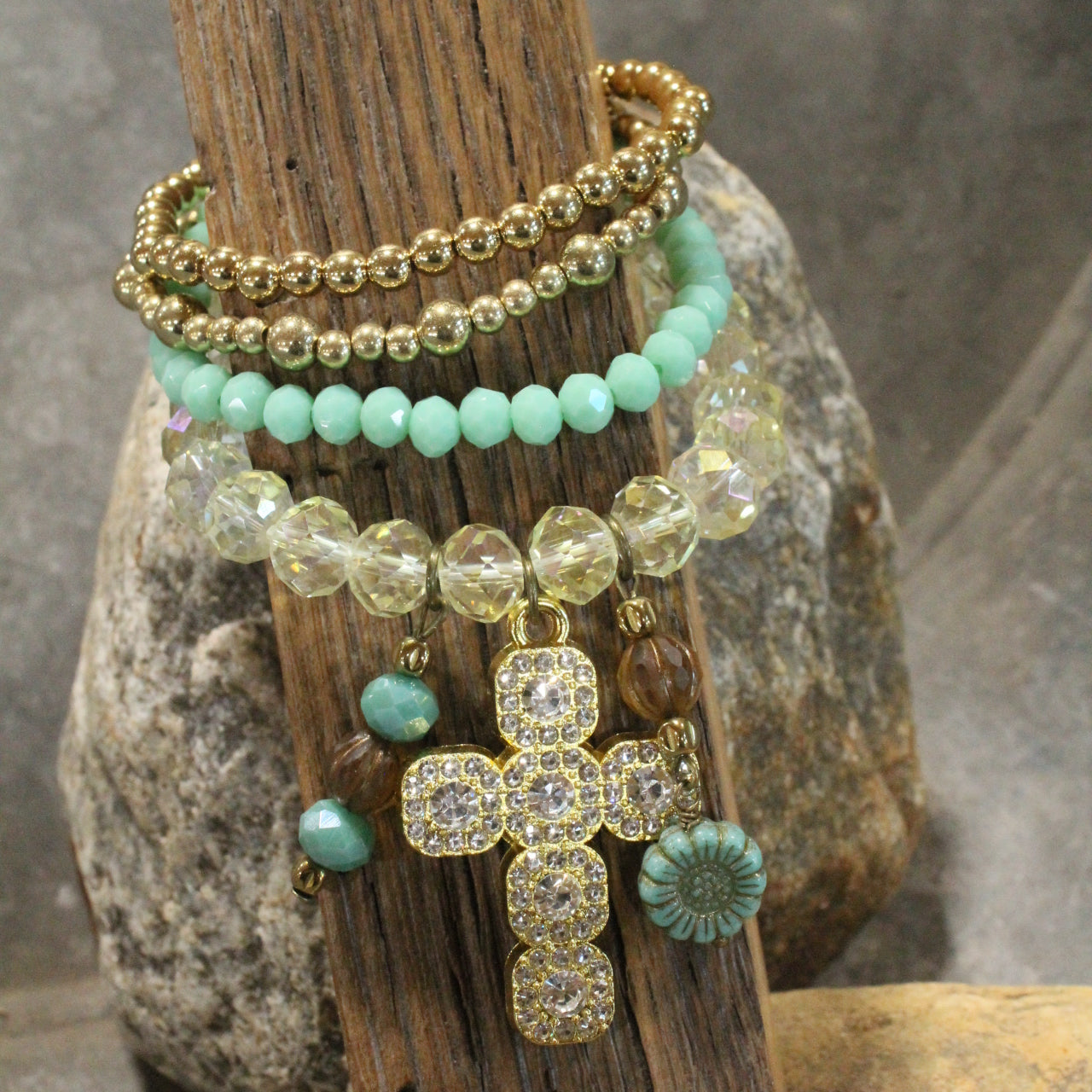 He Lives Cross Bracelet Set