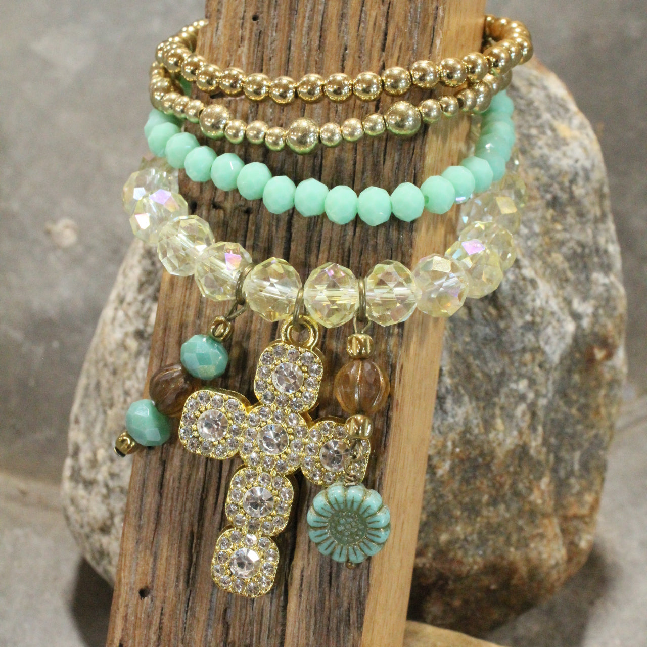 He Lives Cross Bracelet Set