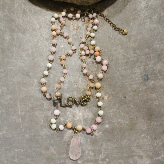 Bohemian Layered Blush Stone & Crystal Necklace