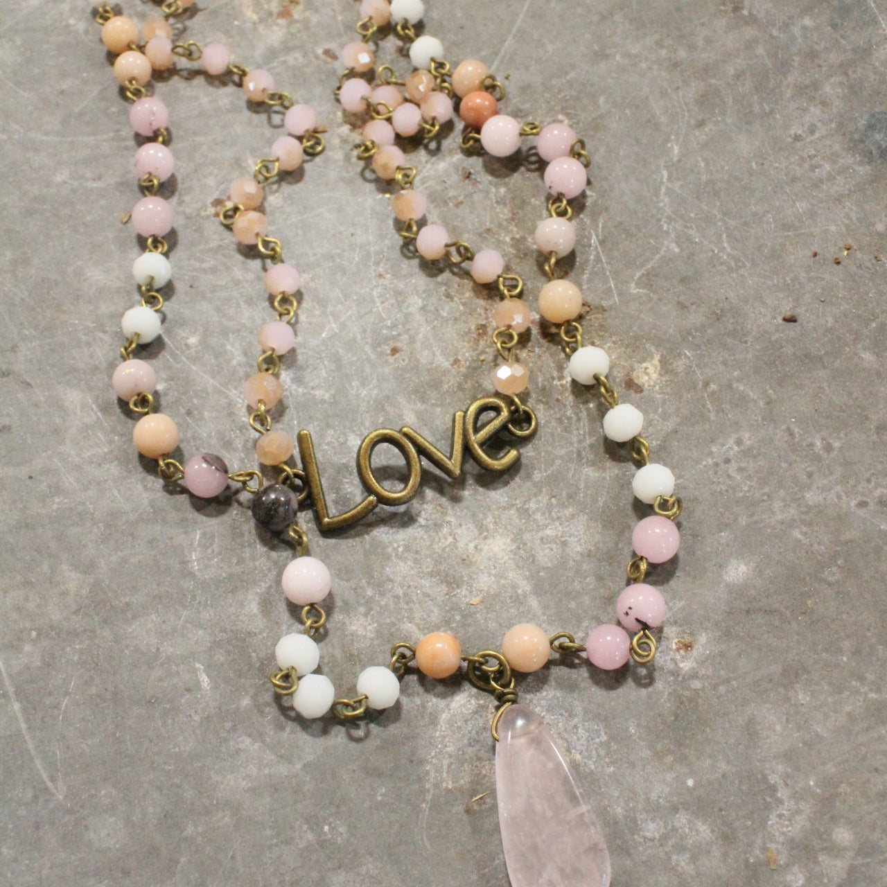 Bohemian Layered Blush Stone & Crystal Necklace