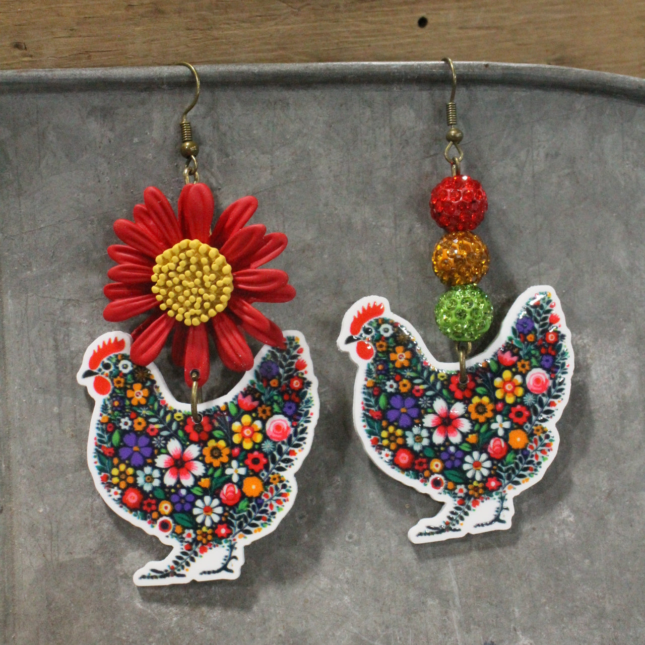 Early Morning Sunrise Rooster Dangle Earrings