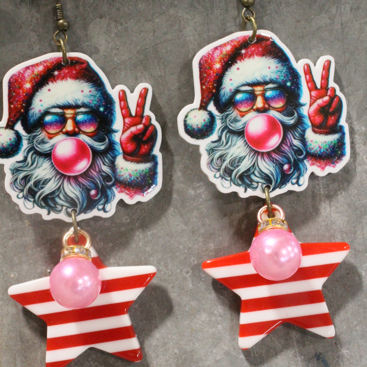 Groovy Bubble Gum Santa Dangle Earrings