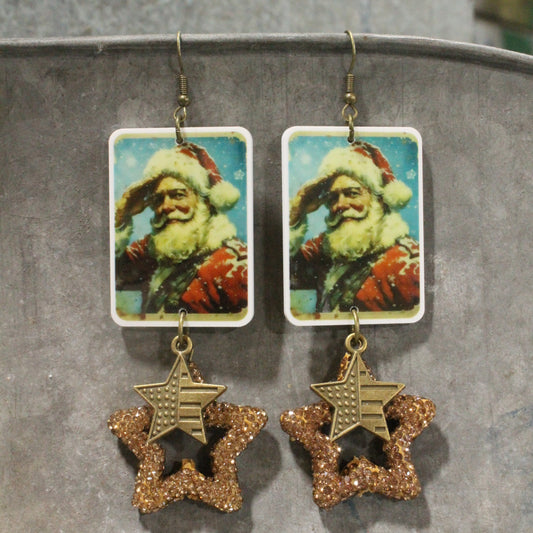 Patriotic Santa Salutes You Dangle Earrings