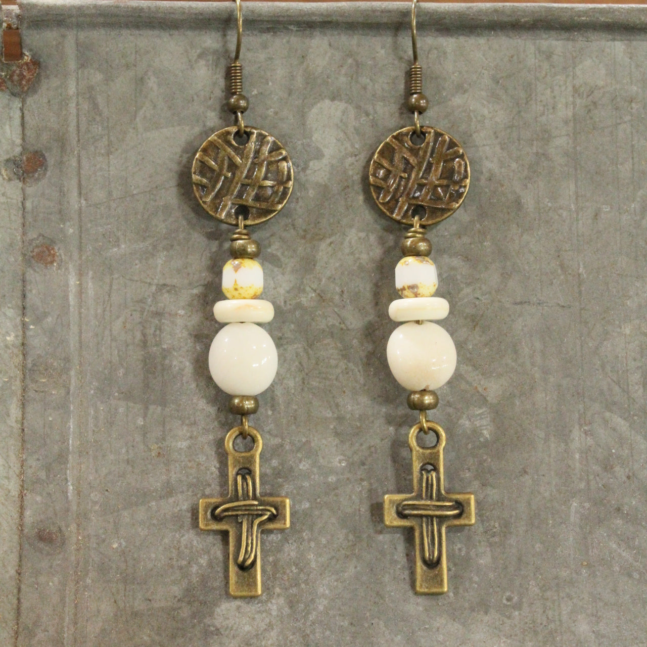 Vintage Stone Cross Earrings