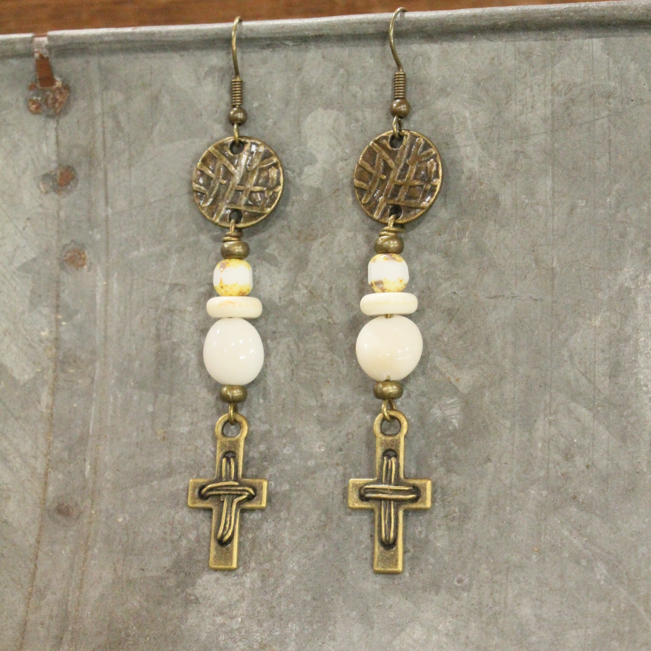 Vintage Stone Cross Earrings