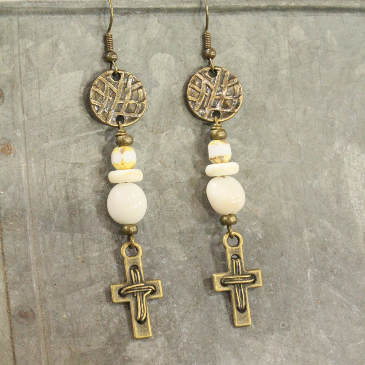 Vintage Stone Cross Earrings