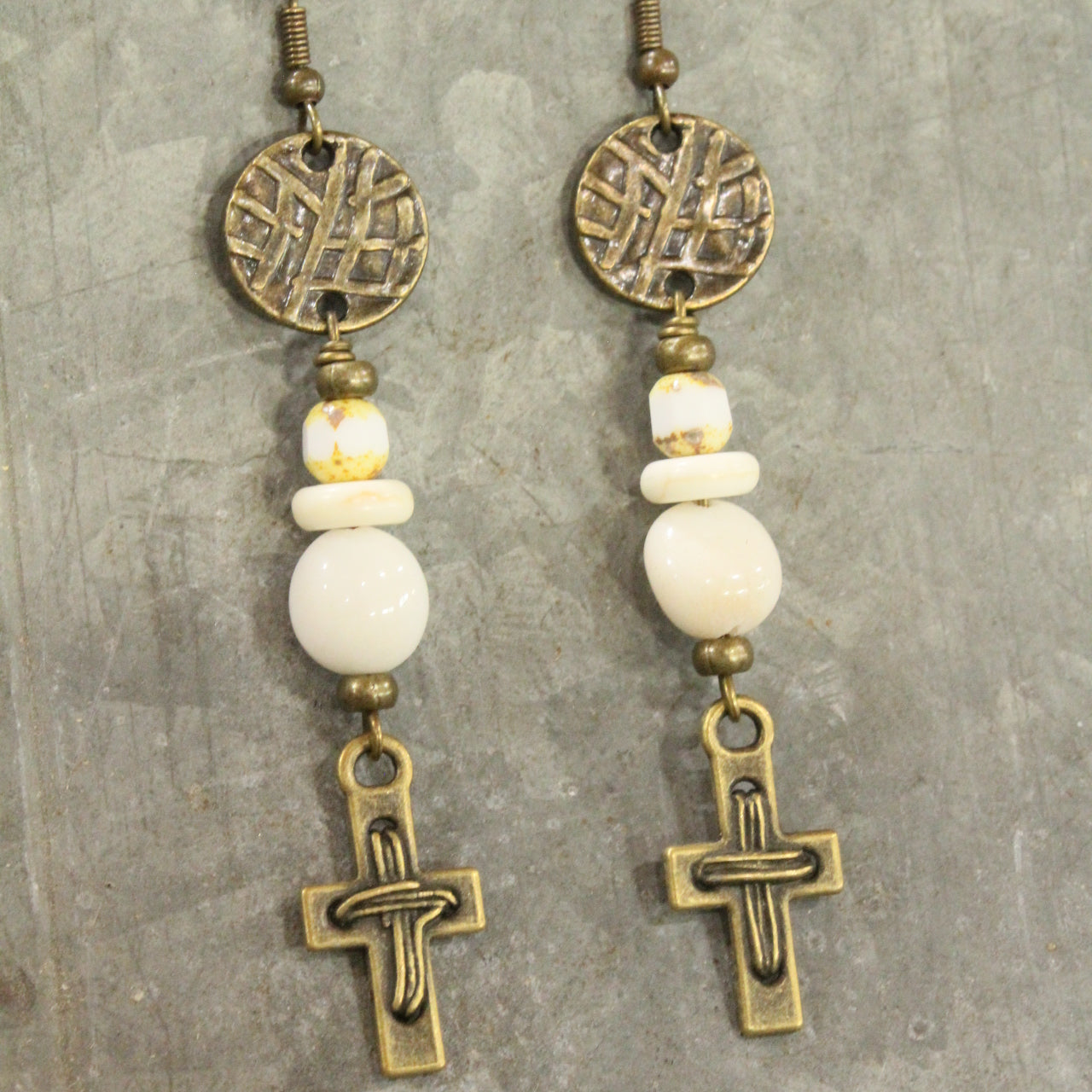 Vintage Stone Cross Earrings