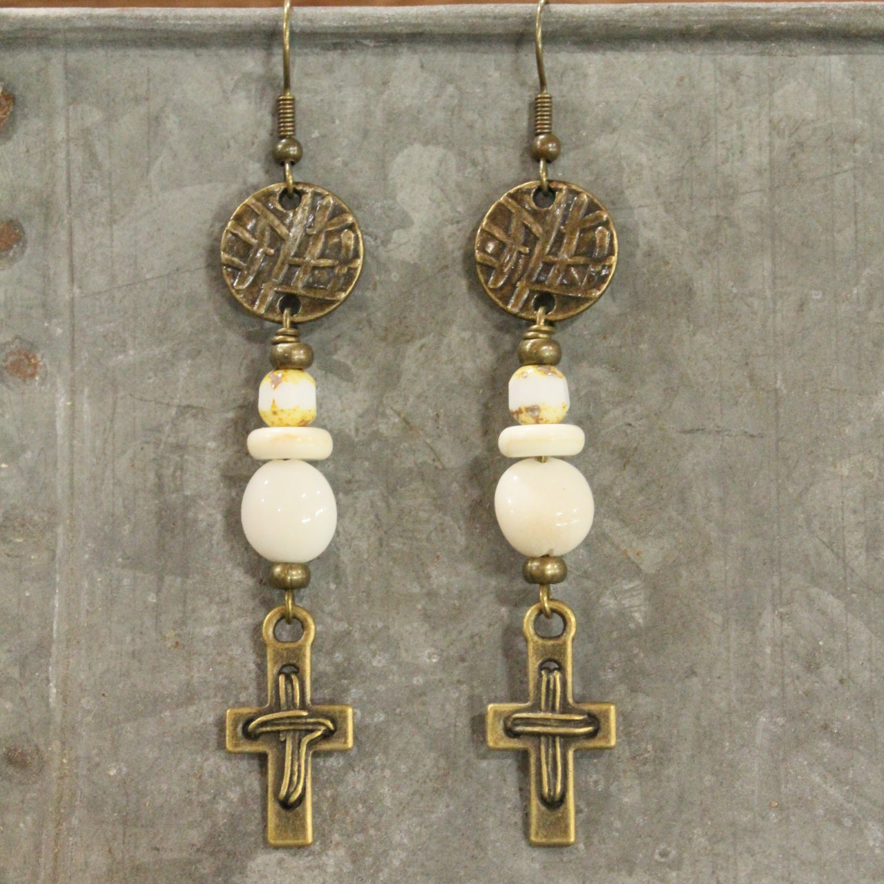 Vintage Stone Cross Earrings