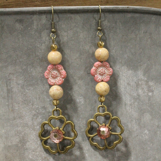 Flower Garden Pink Bunny Dangle Earrings