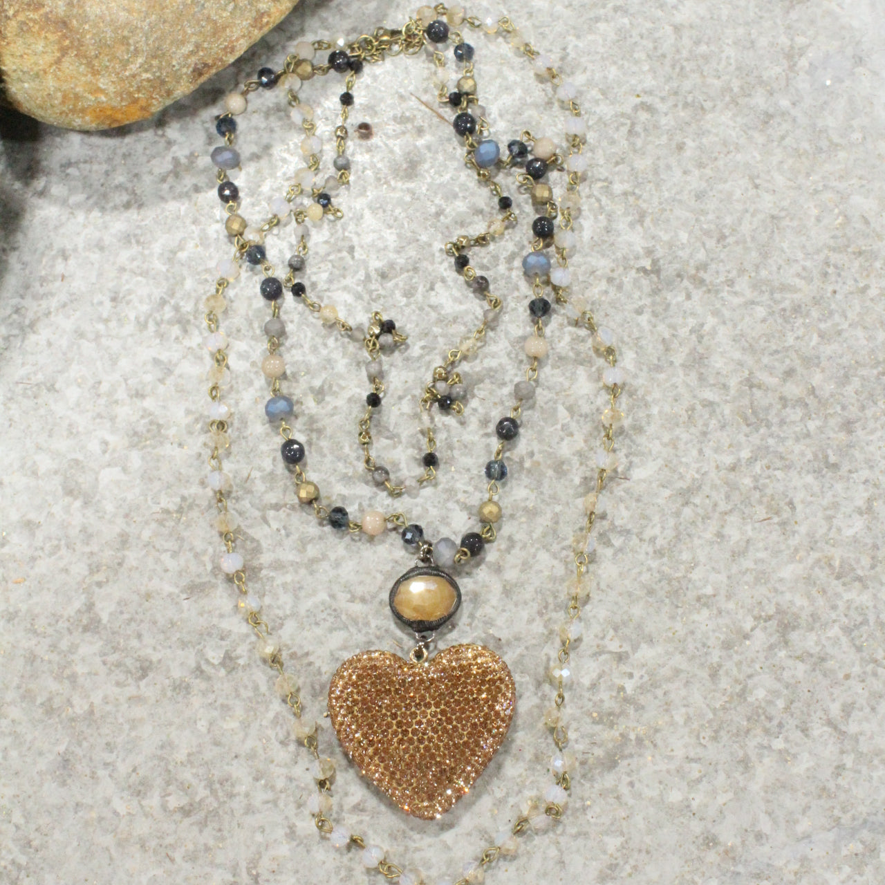 Triple Layered Sparkling Heart Necklace