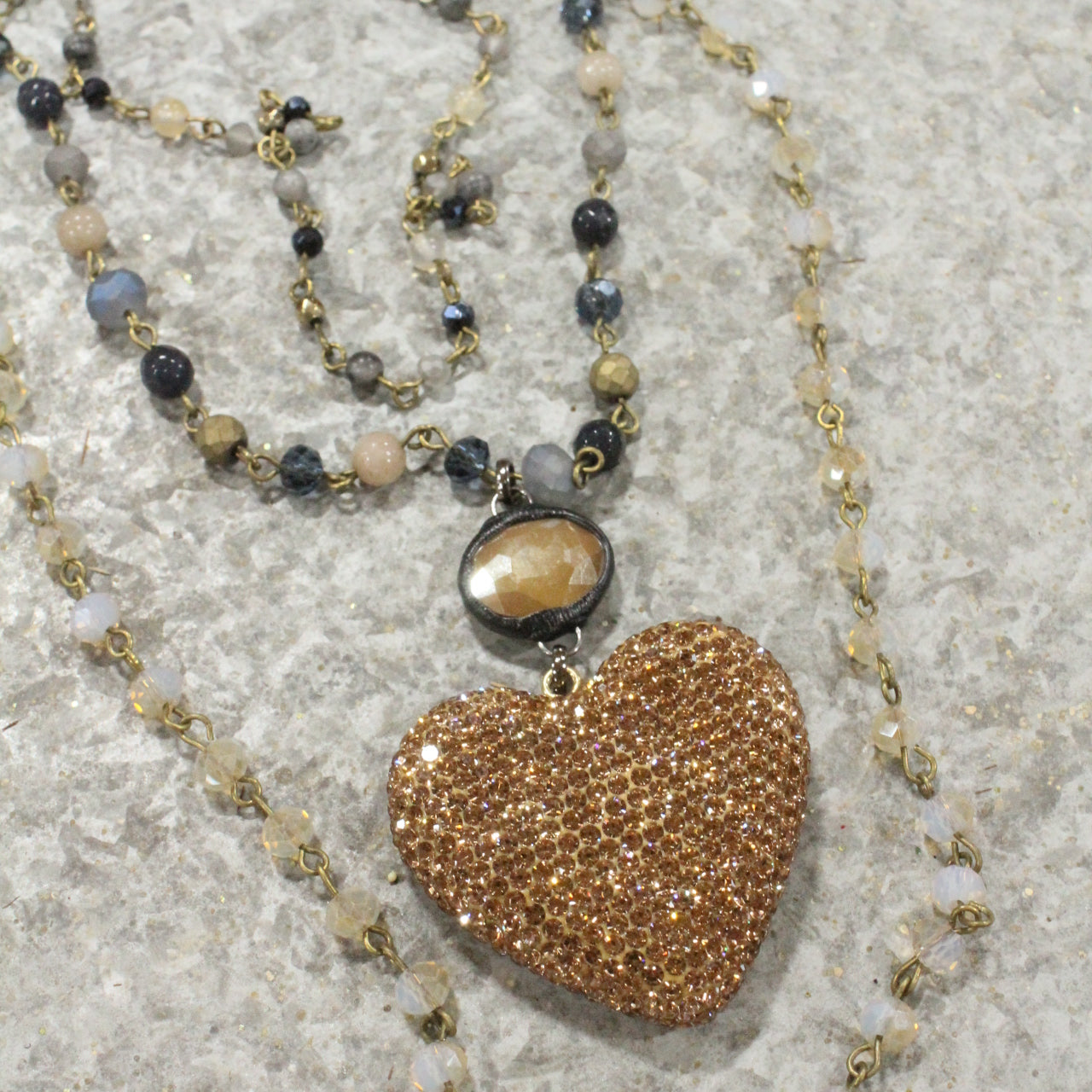 Triple Layered Sparkling Heart Necklace