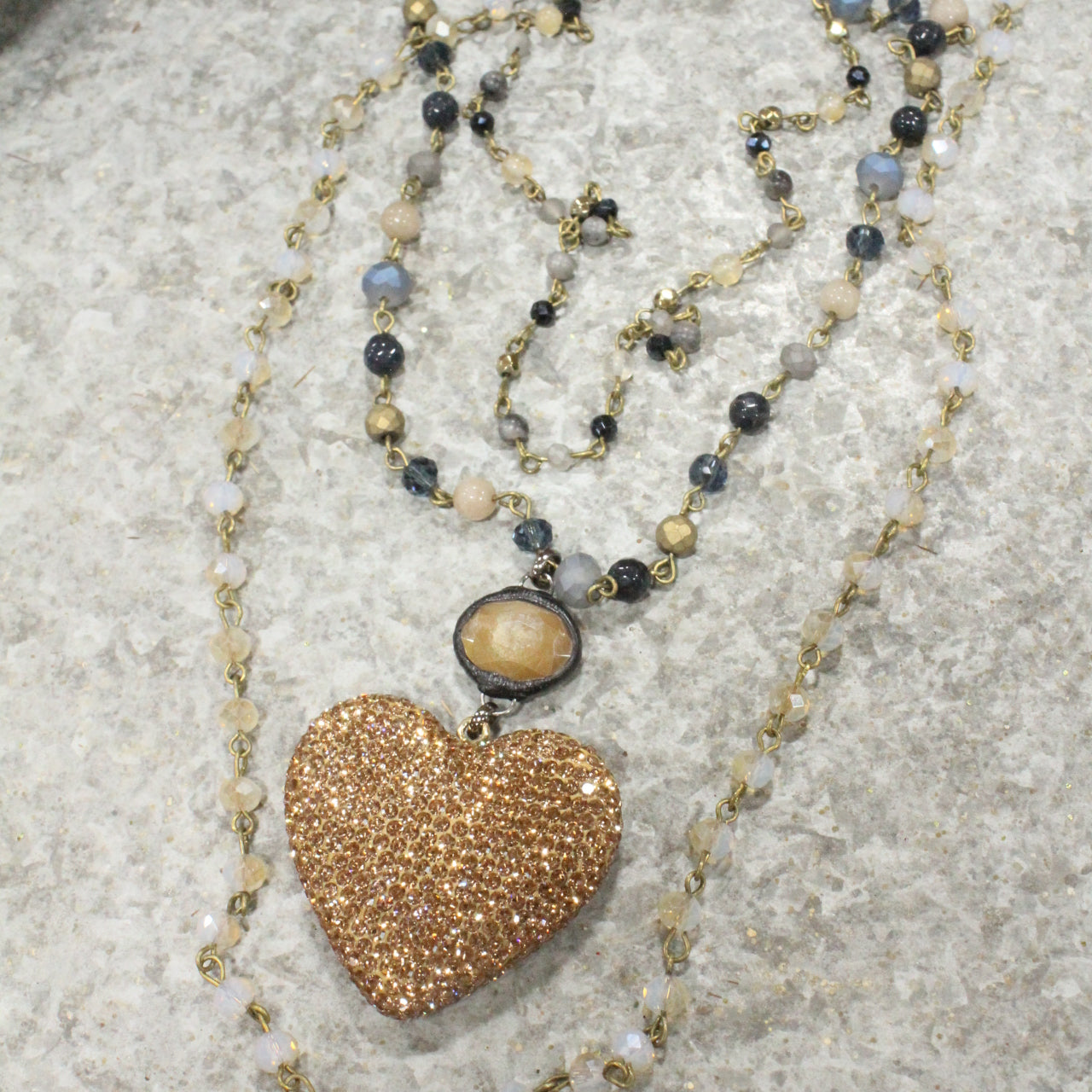 Triple Layered Sparkling Heart Necklace