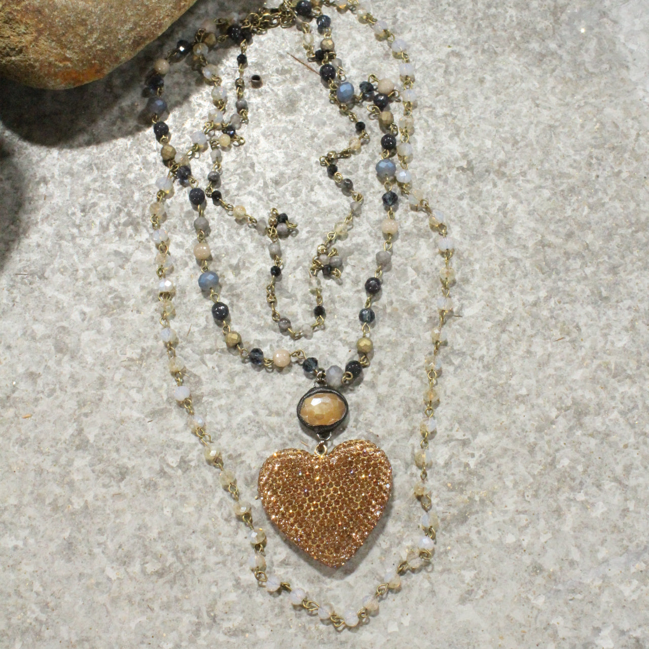 Triple Layered Sparkling Heart Necklace