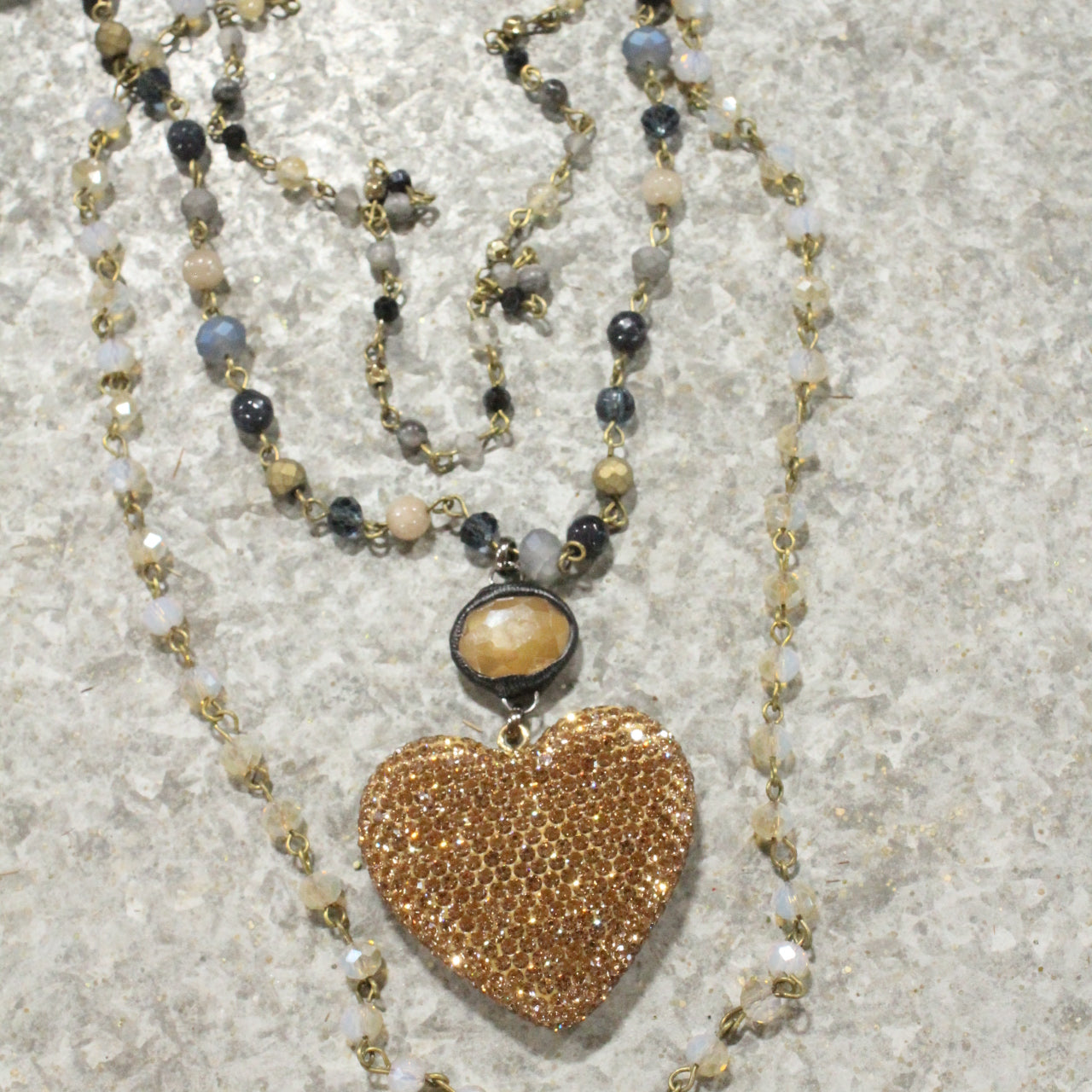 Triple Layered Sparkling Heart Necklace