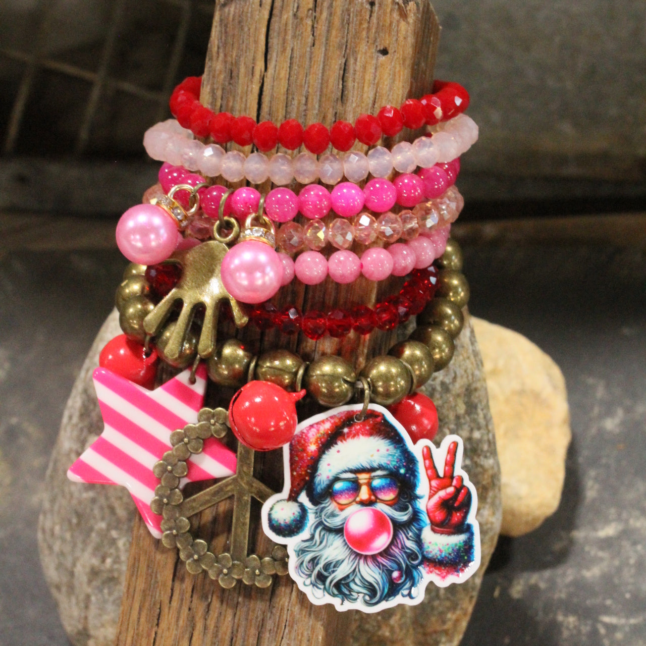 Groovy Bubble Gum Santa Charm'd Bracelet Set