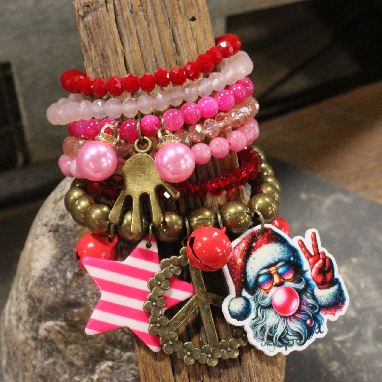 Groovy Bubble Gum Santa Charm'd Bracelet Set