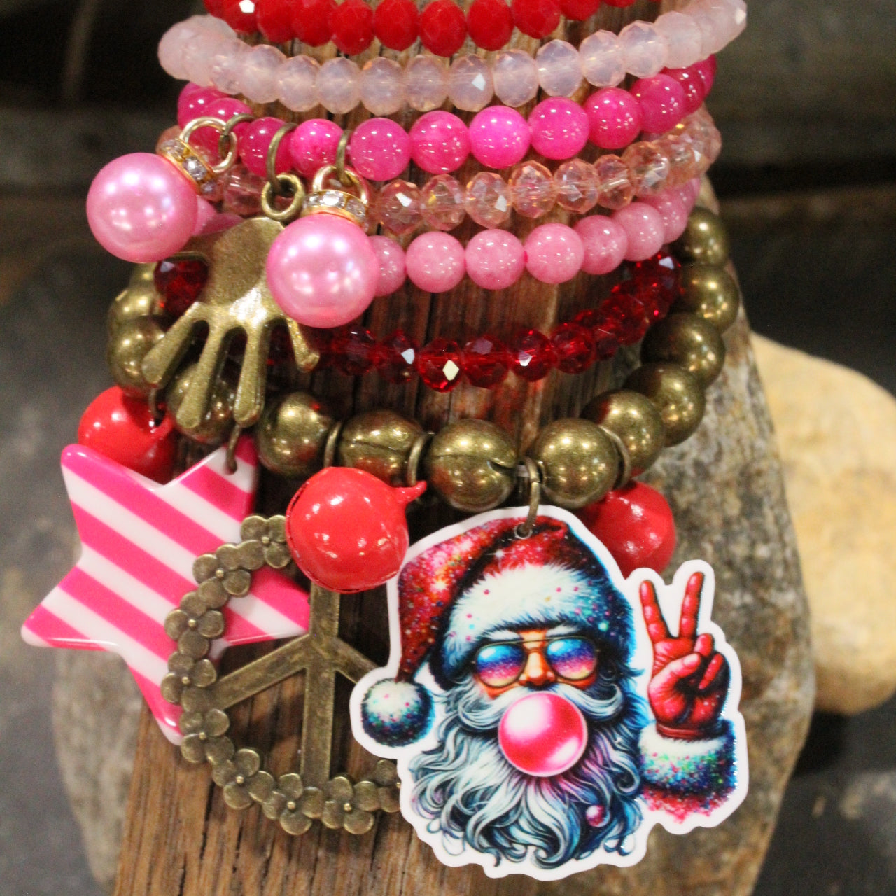 Groovy Bubble Gum Santa Charm'd Bracelet Set