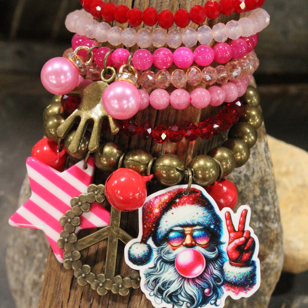 Groovy Bubble Gum Santa Charm'd Bracelet Set