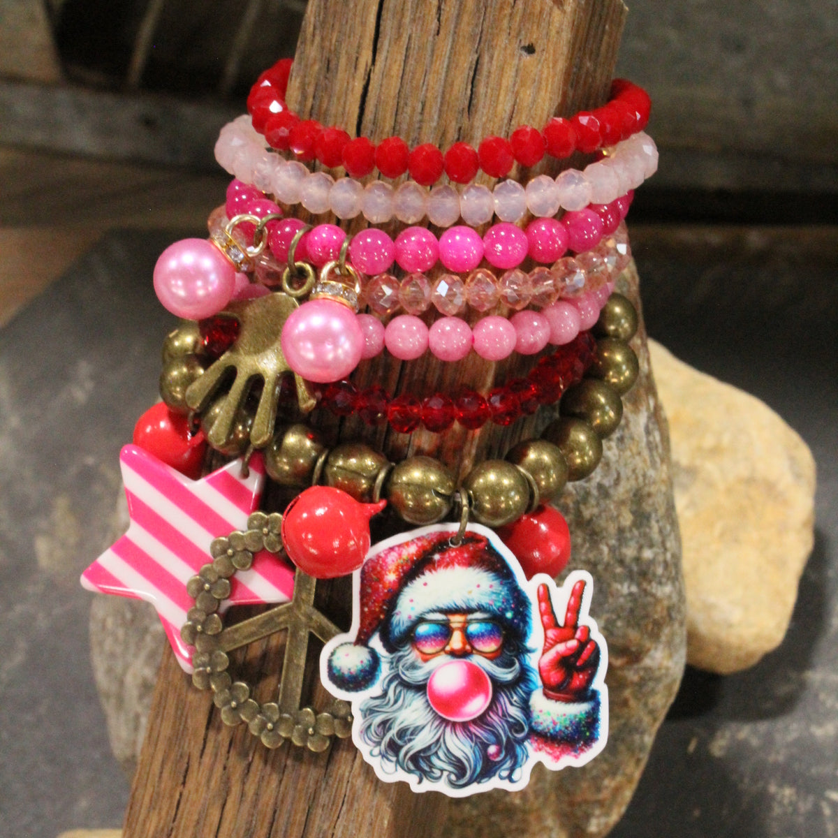 Groovy Bubble Gum Santa Charm'd Bracelet Set