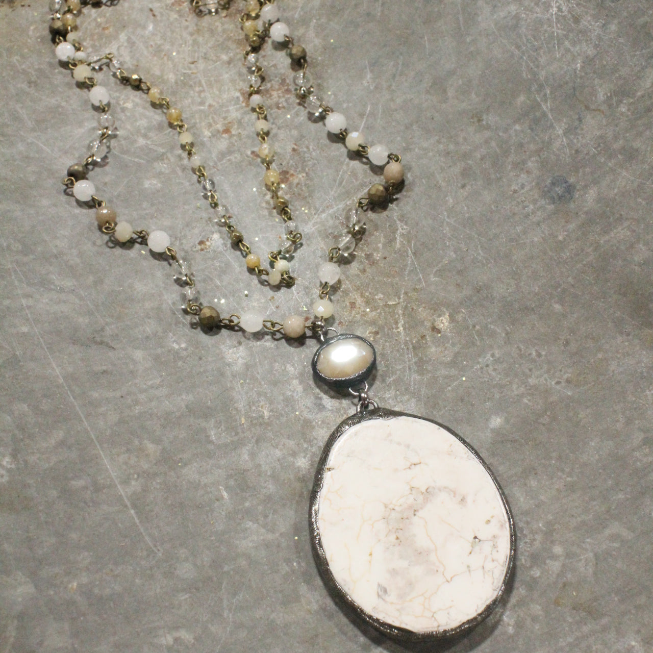 Bohemian Layered White Stone Drop Necklace