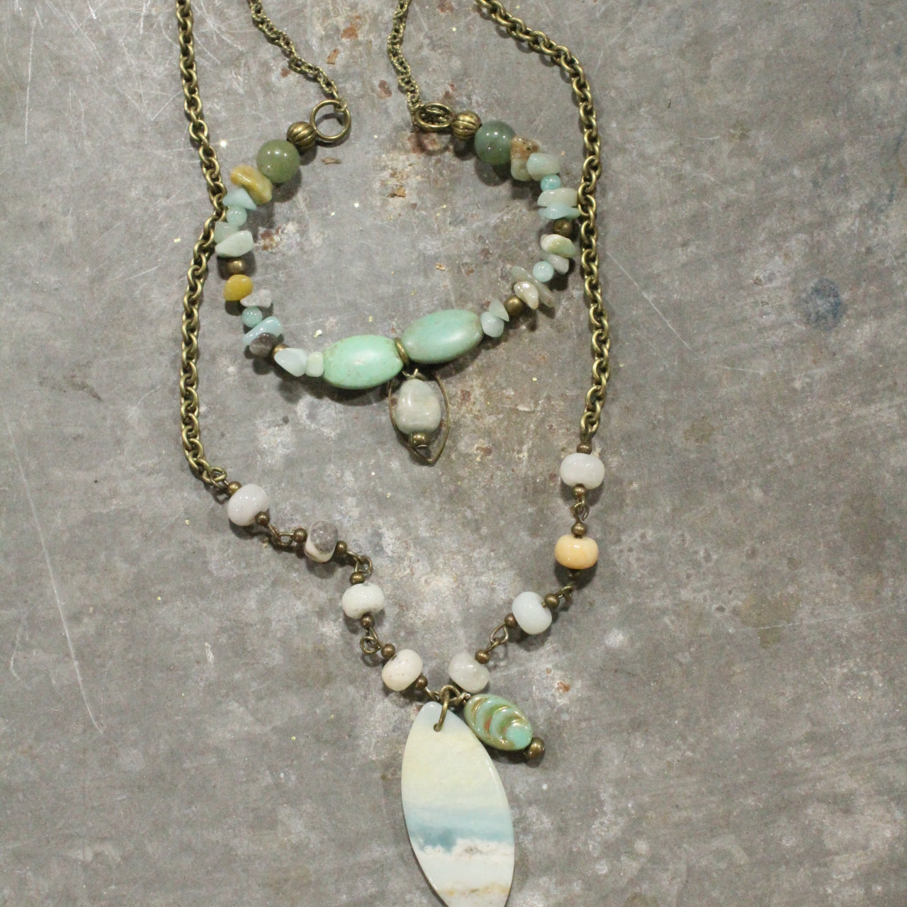 Amazonite Double Drop Layered Stone & Czech Necklace