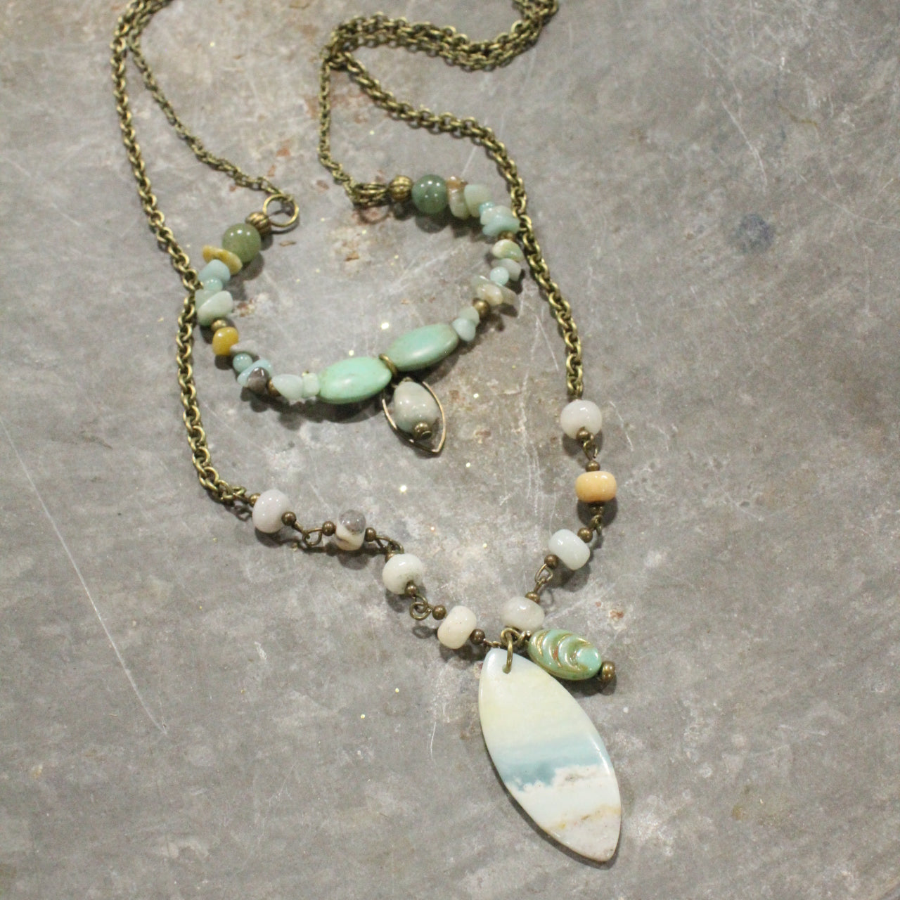 Amazonite Double Drop Layered Stone & Czech Necklace