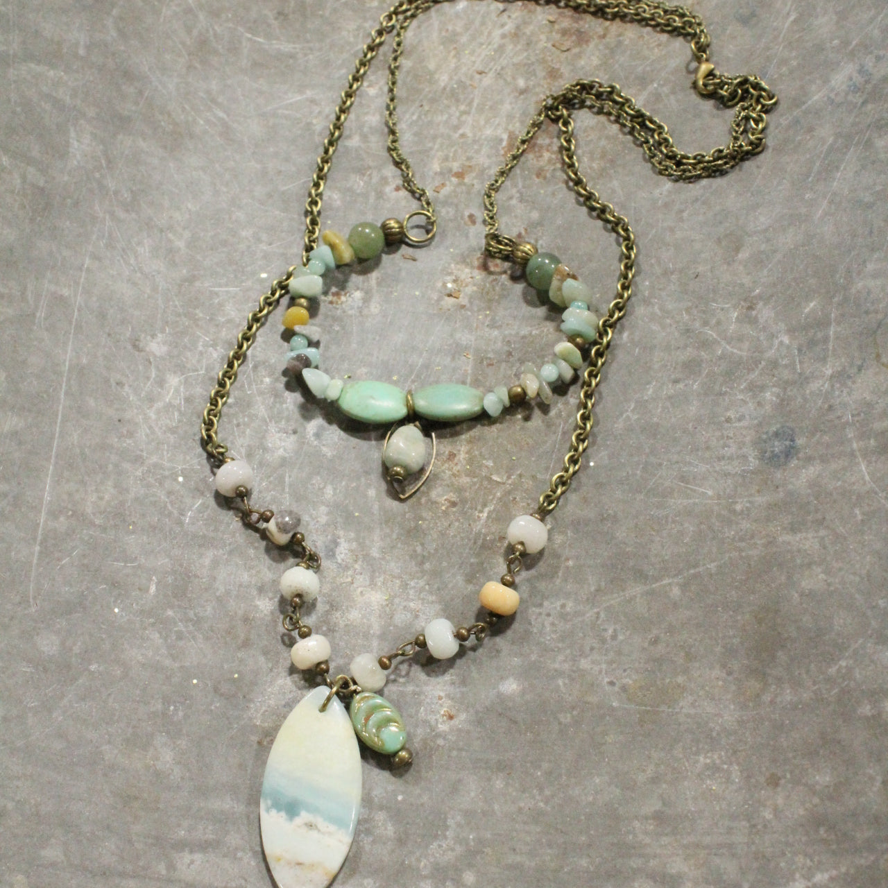 Amazonite Double Drop Layered Stone & Czech Necklace