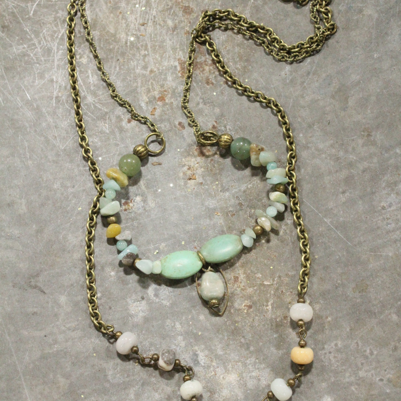 Amazonite Double Drop Layered Stone & Czech Necklace