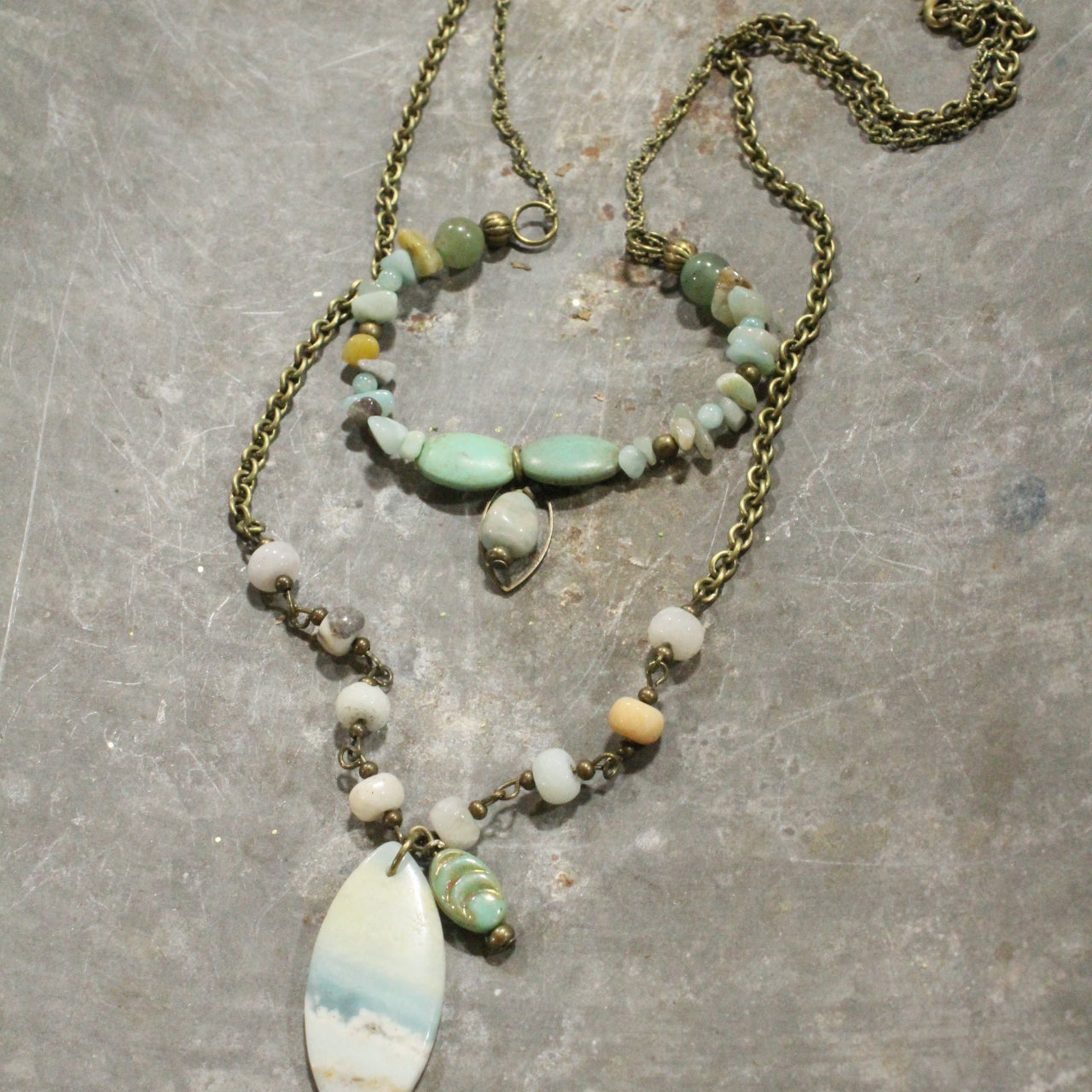 Amazonite Double Drop Layered Stone & Czech Necklace