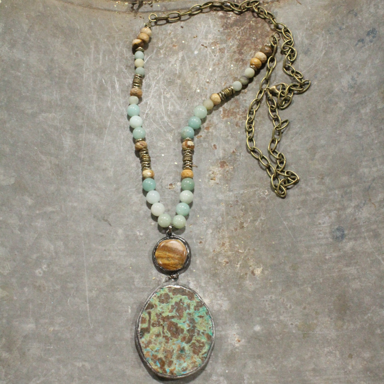 Mint & Jasper Stone Drop Necklace