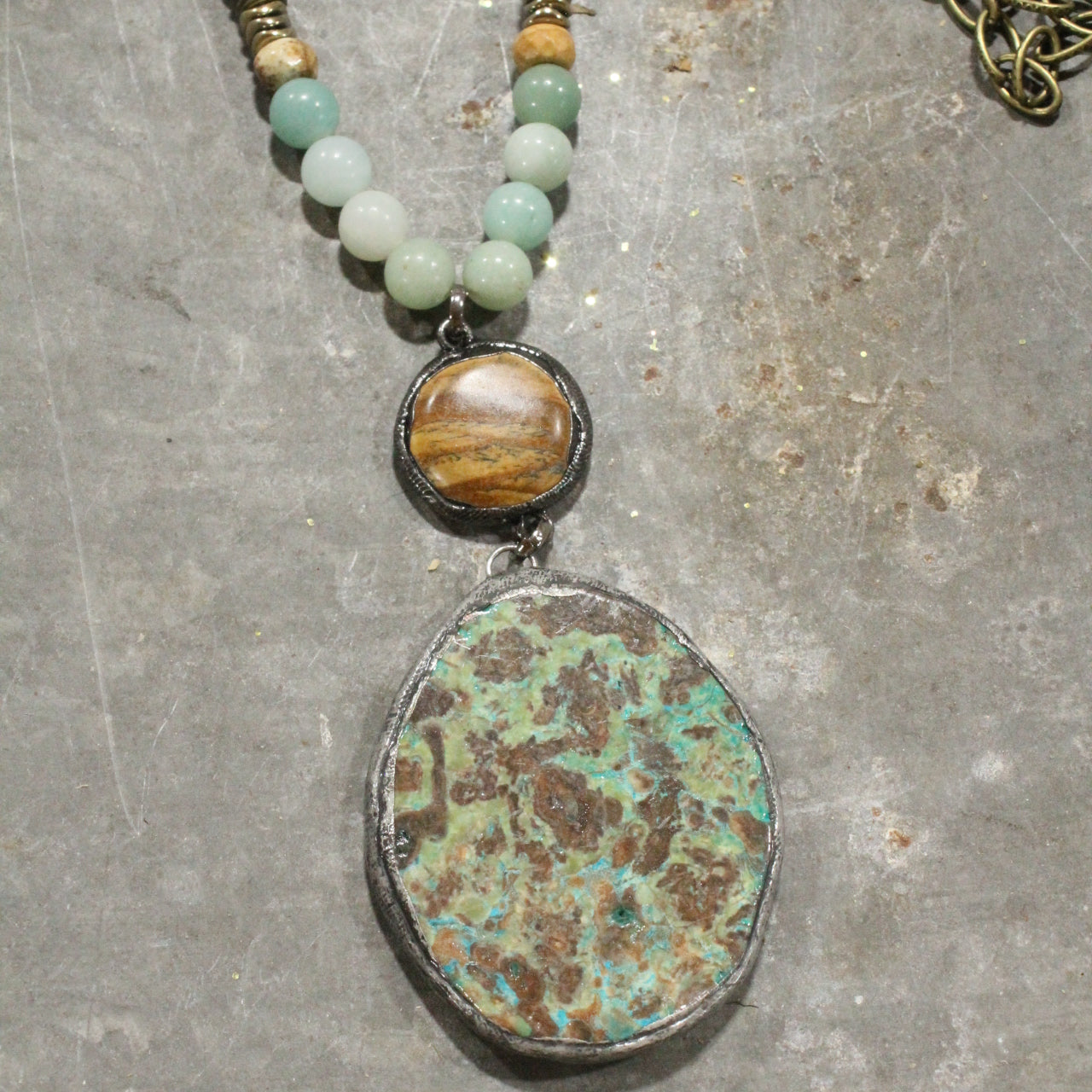 Mint & Jasper Stone Drop Necklace